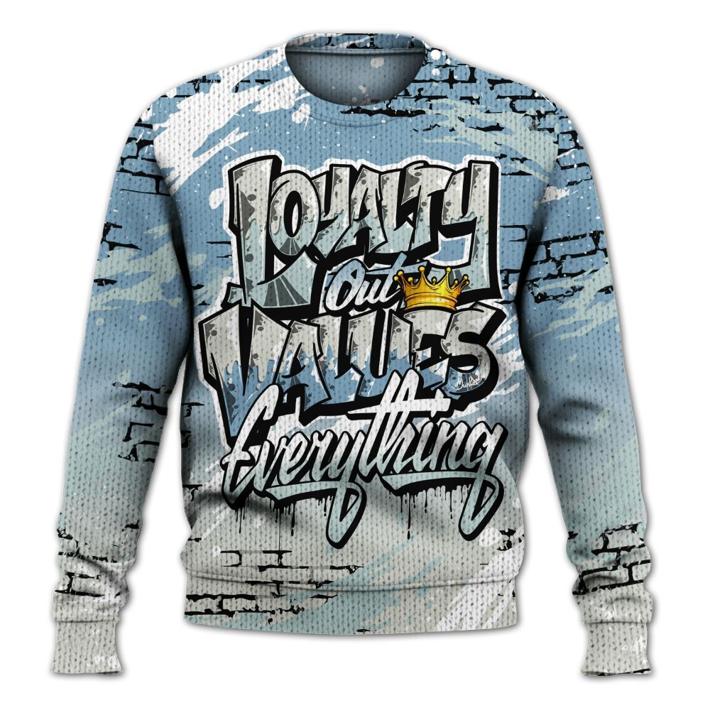Sweater To Match Denim Worn Blue 2025 4s - Values Of Loyalty Drip Graphic