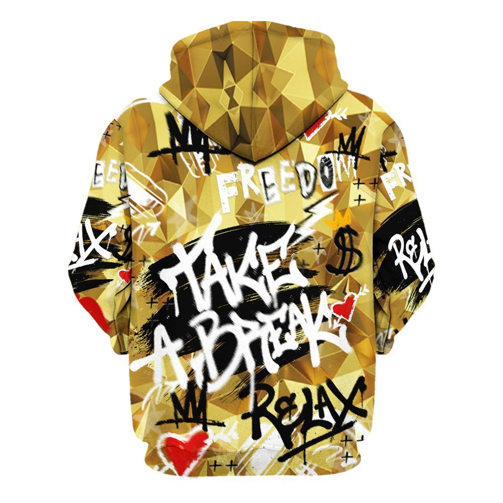 Hoodie To Match NET Gold 4s - Take Break Freedom Graffiti Streetwear All Over Print