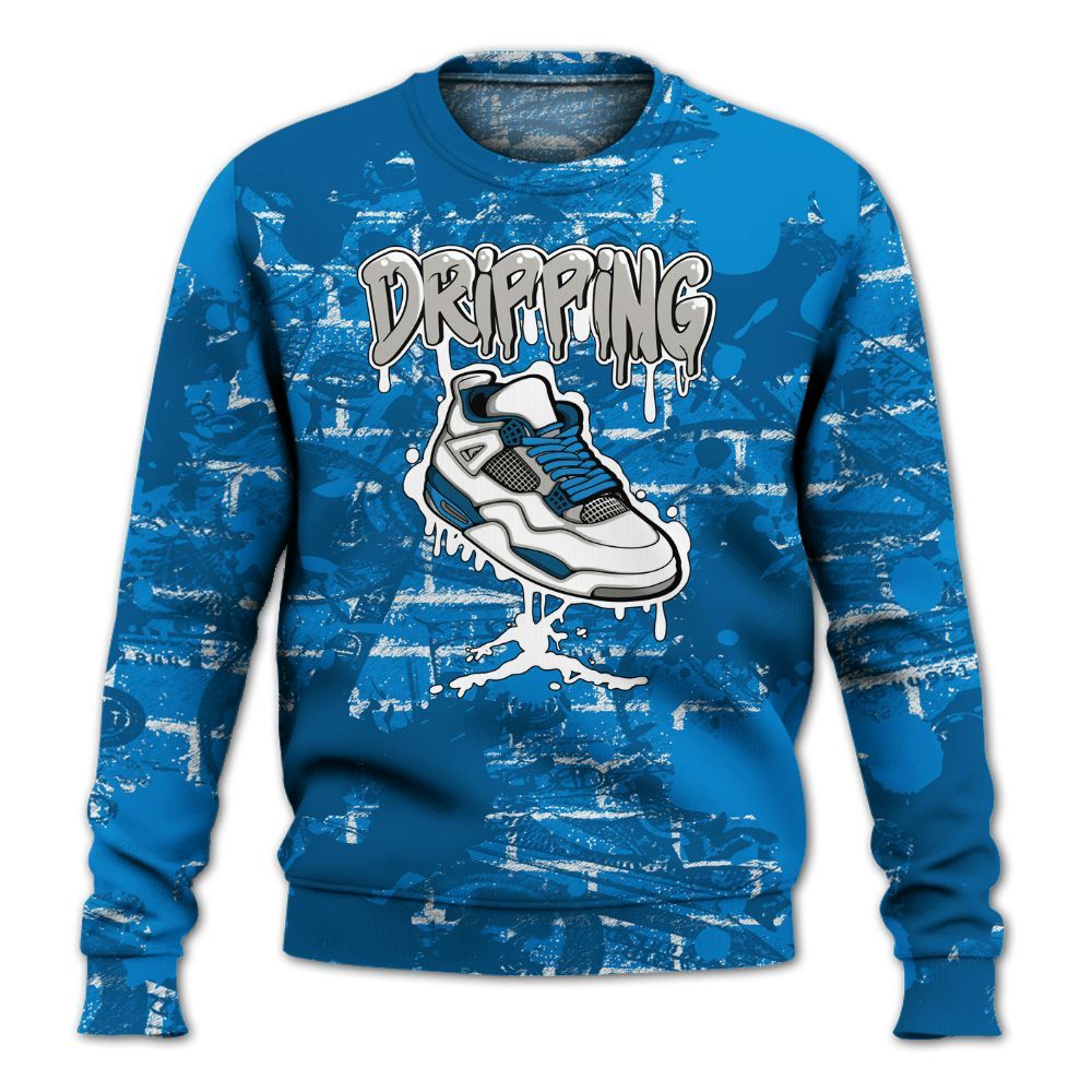 Sweatshirt To Match Industrial Blue 4s - Dripping Shoe 4S Graphic Street Art All Over Print