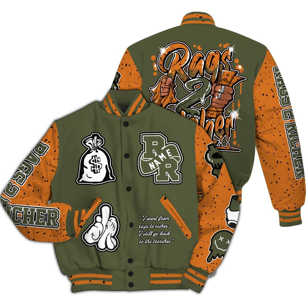 Varsity Jacket To Match Olive 5s - Rag 2 Rich Graphic Custom Name All Over Print