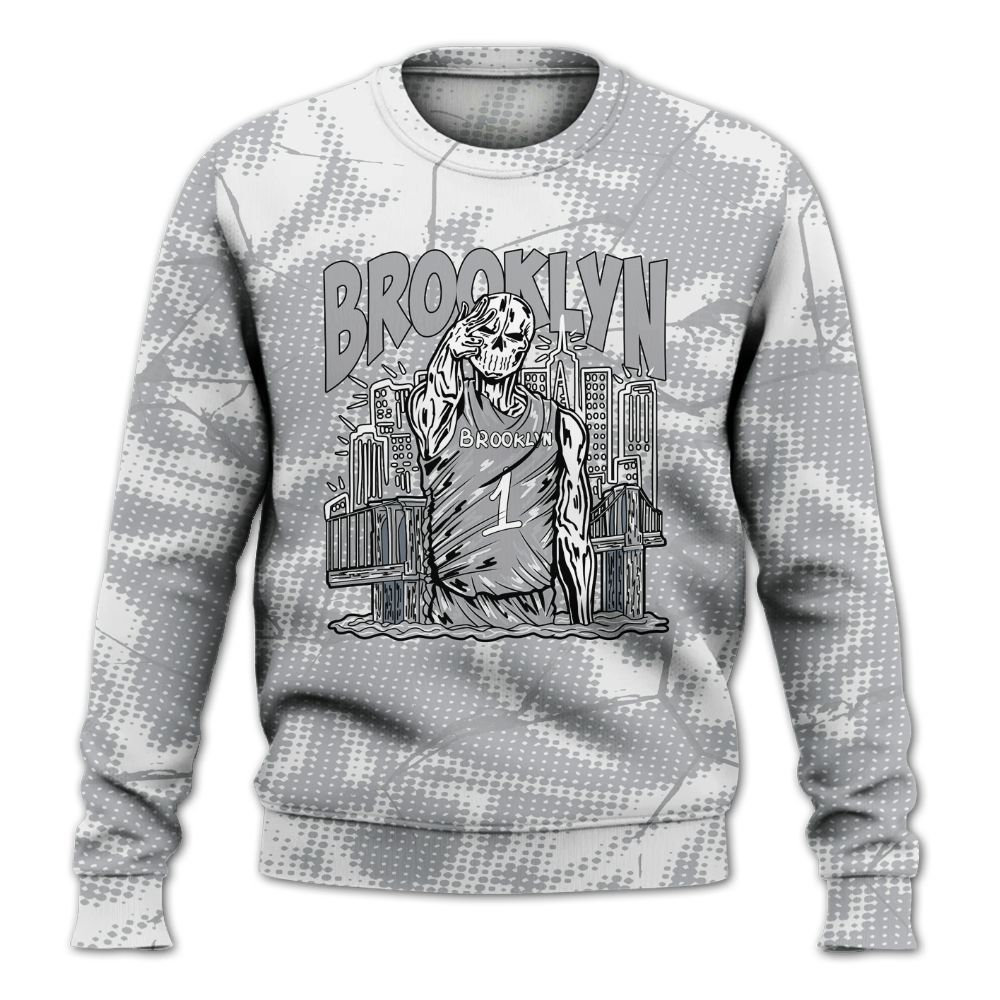 Sweatshirt To Match Low OG Wolf Grey 1s - Brooklyn's Skeleton Crack All Over Print