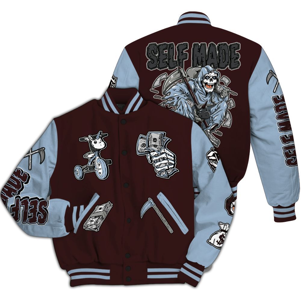 Varsity Jacket To Match Burgundy 5s - Self Make Skeleton All Over Print
