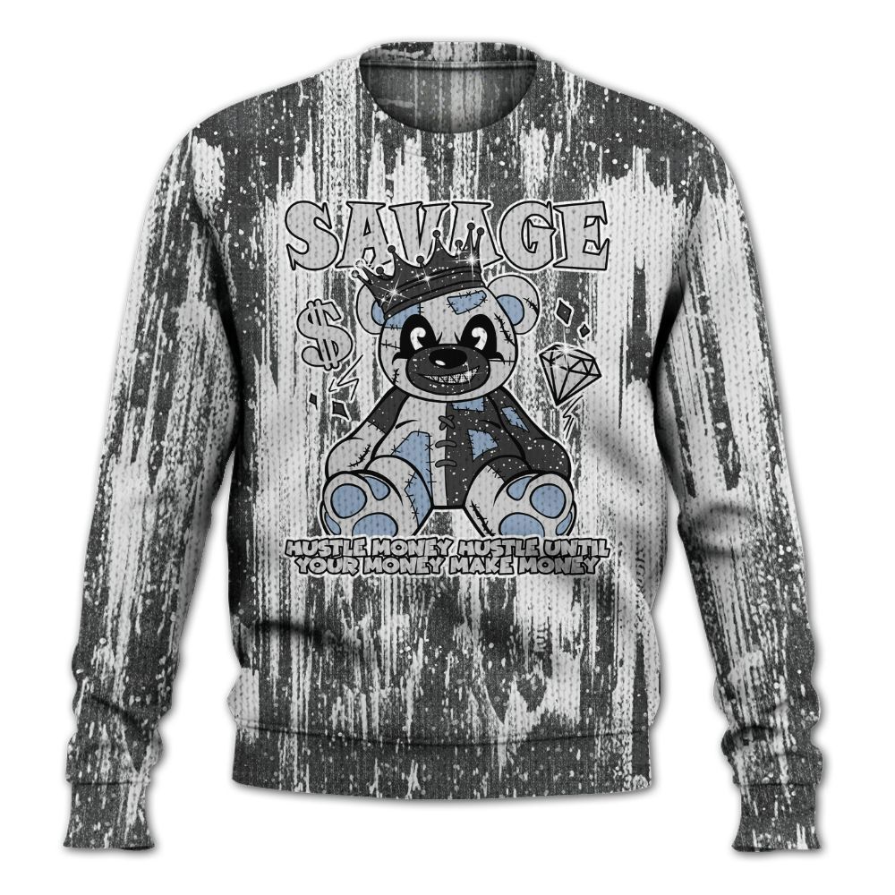 Knitted Sweater To Match Reverse Black White 6s - Savages Bear Glitch Art