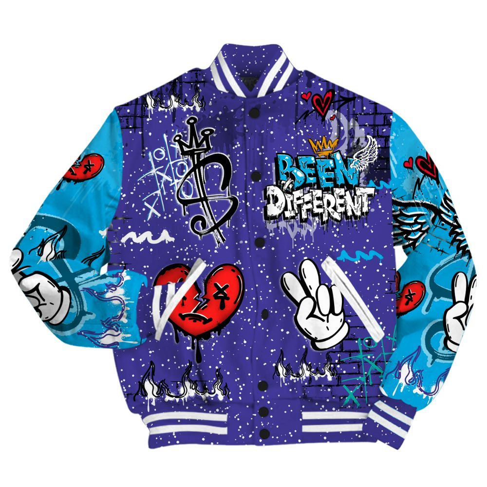 Varsity Jacket To Match Retro Aqua 8s - Been Dif2erent Drip Graffiti All Over Print