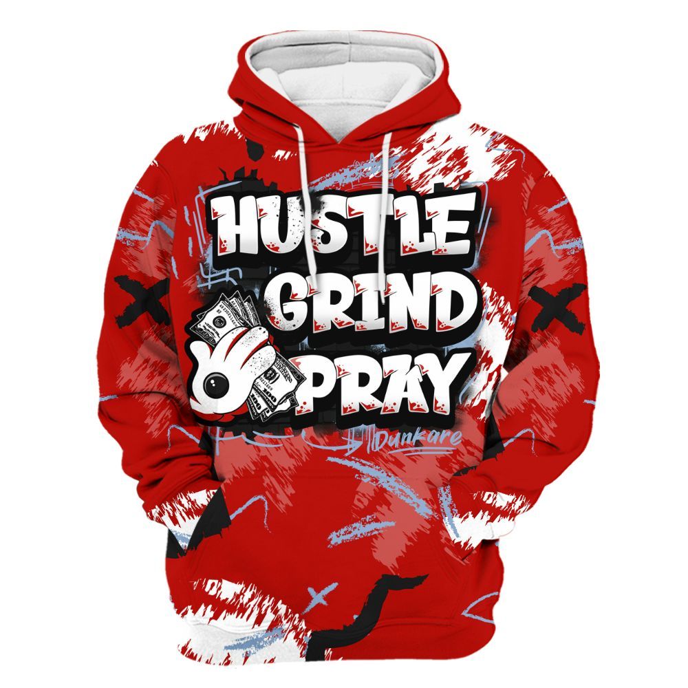Hoodie To Match OG Fire Red 5s - Hustle Grind Pray All Over Print