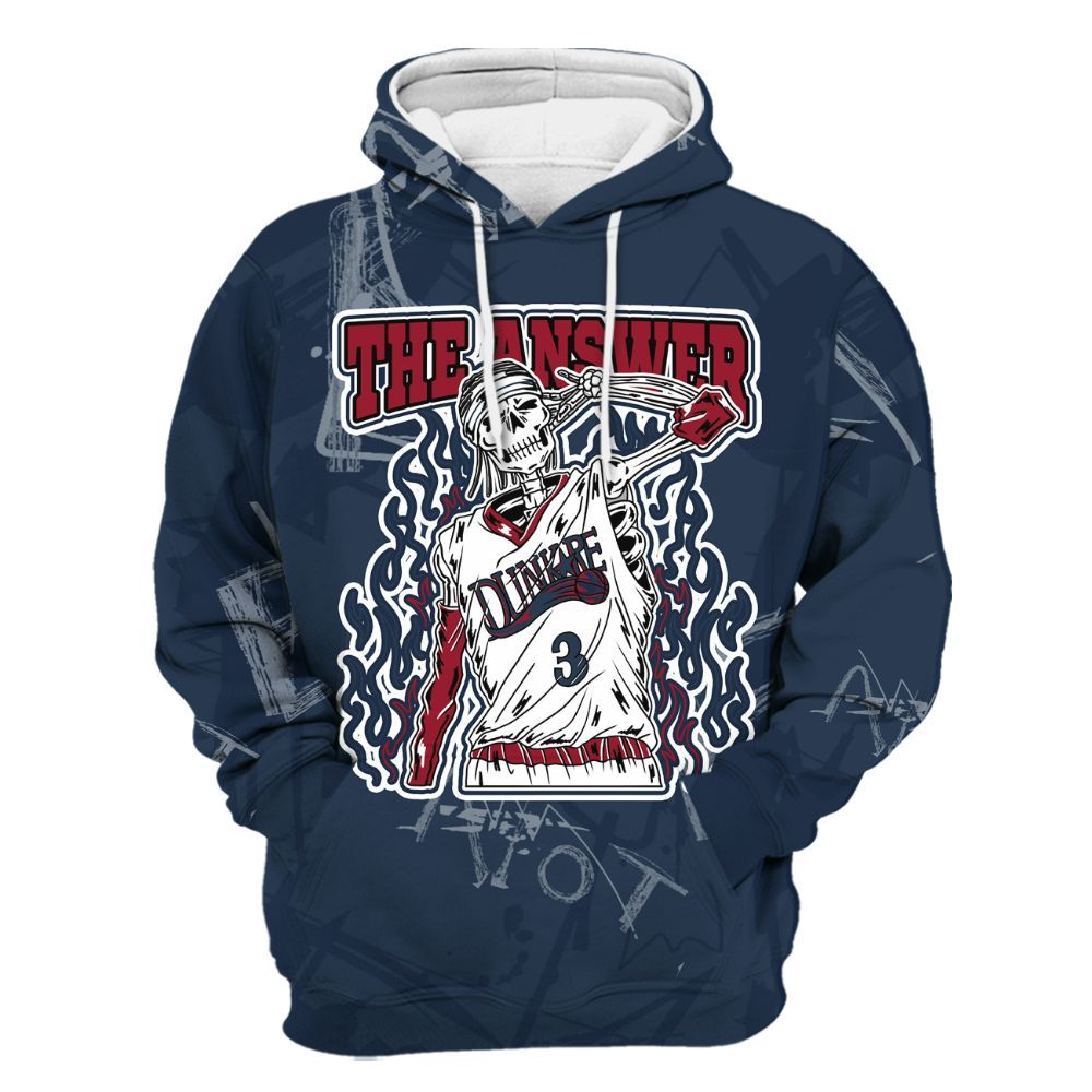 Hoodie To Match White Midnight Navy 6s - Allen Answer Skeleton Messyz All Over Print