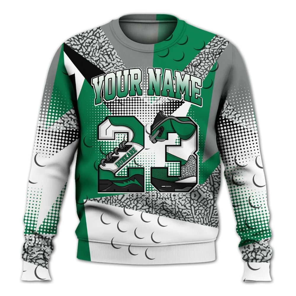 Sweatshirt To Match Pine Green 3s - Poly Custom Name Number 23 5s All Over Print