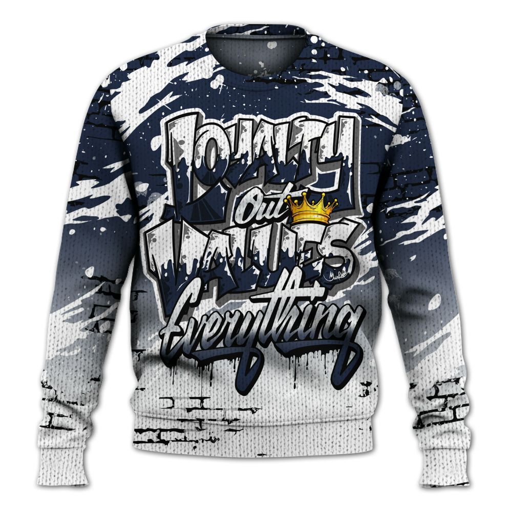 Knitted Sweater To Match Dunk Low White Midnight Navy - Values Of Loyalty Drip