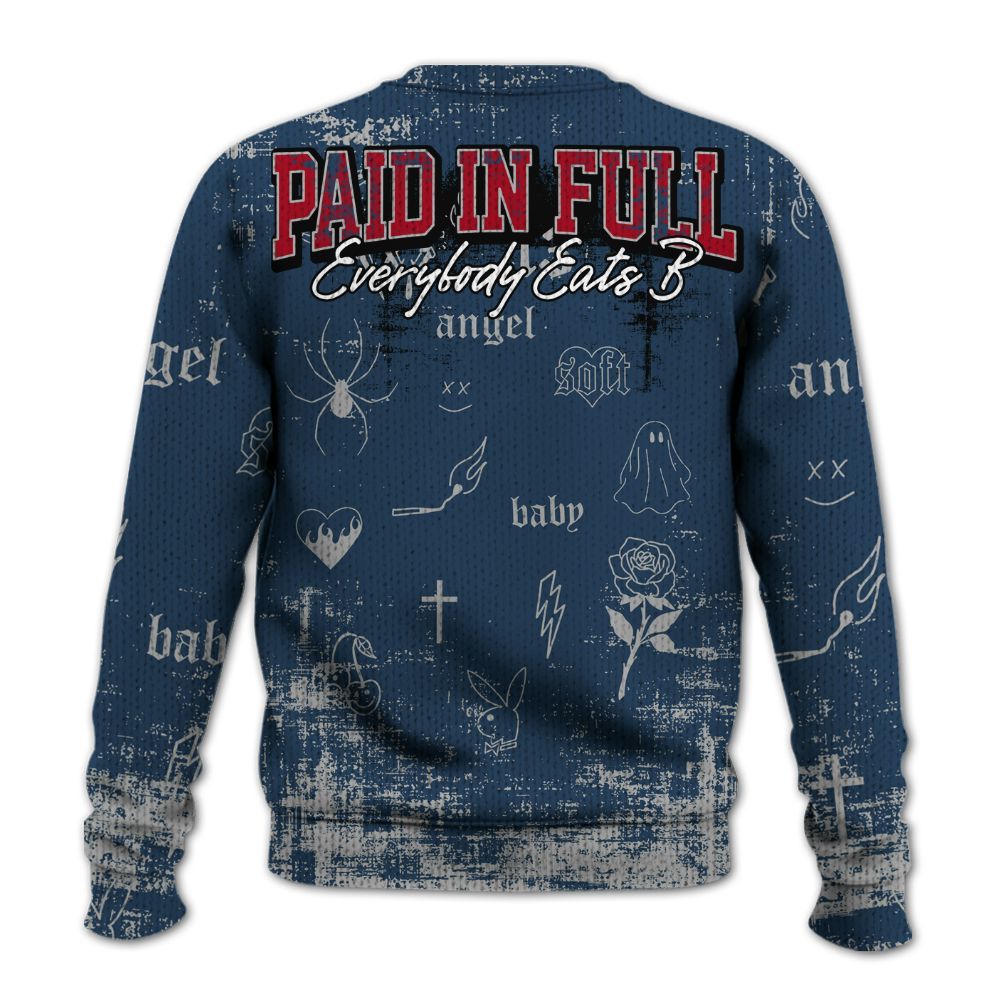Sweater To Match Retro French Blue 2025 12s - Paid In Full Money Graphic