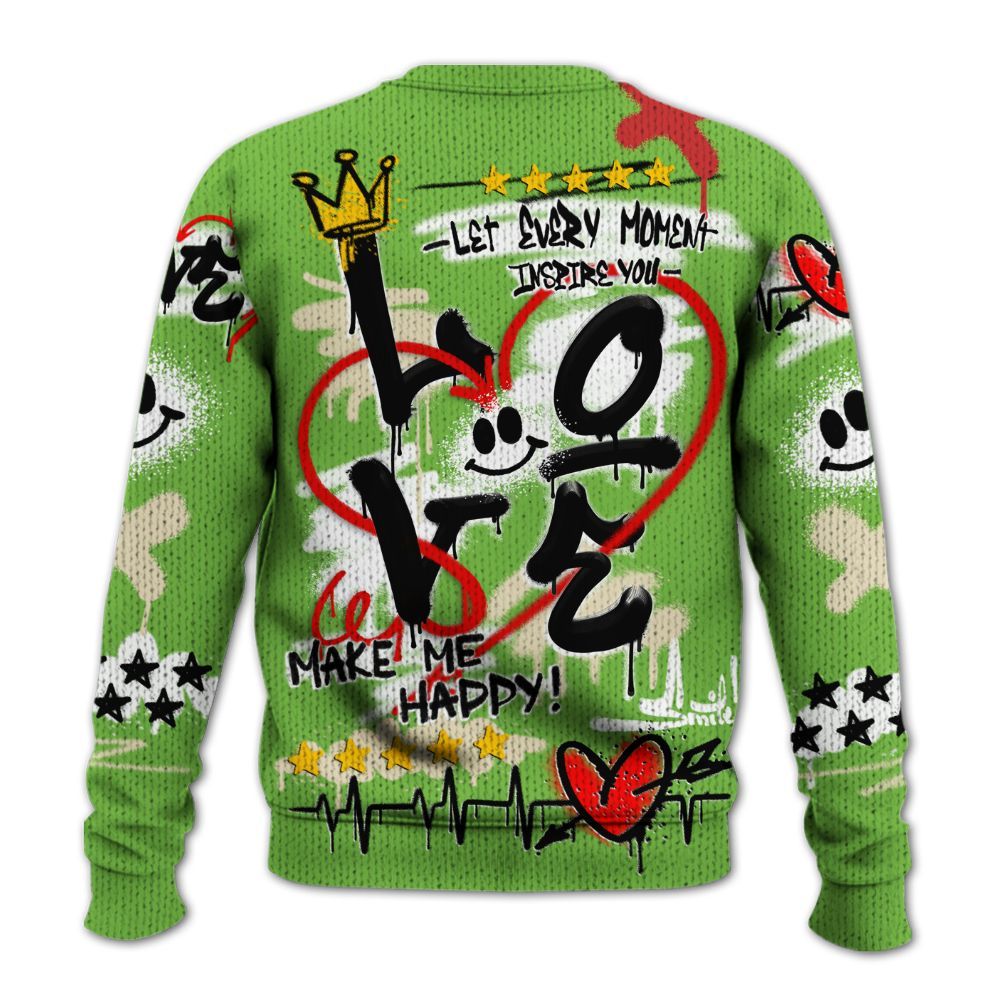 Knitted Sweater To Match Air Max Waffle SP Action Green - Happy Love Beats Graffiti Streetwear