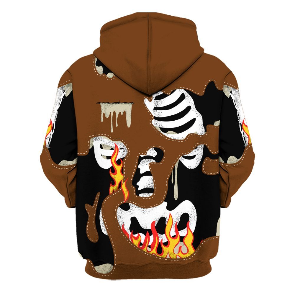 Hoodie To Match Archaeo Brown 5s - Skeleton Smile Flame Drip All Over Print