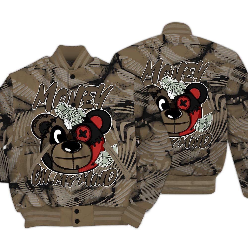 Varsity Jacket To Match Olive 9s - Money On My Mind Bear Fume Varsity Jacket Unisex