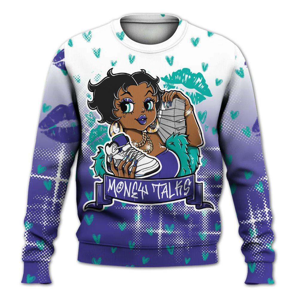 Sweatshirt To Match Retro Grape 5s - Moneys Talks Girl All Over Print