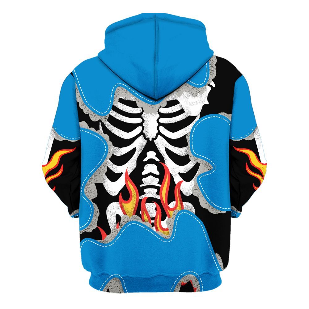 Hoodie To Match Industrial Blue 4s - Skeleton Burning Heart Drip Military Blue 4s All Over Print