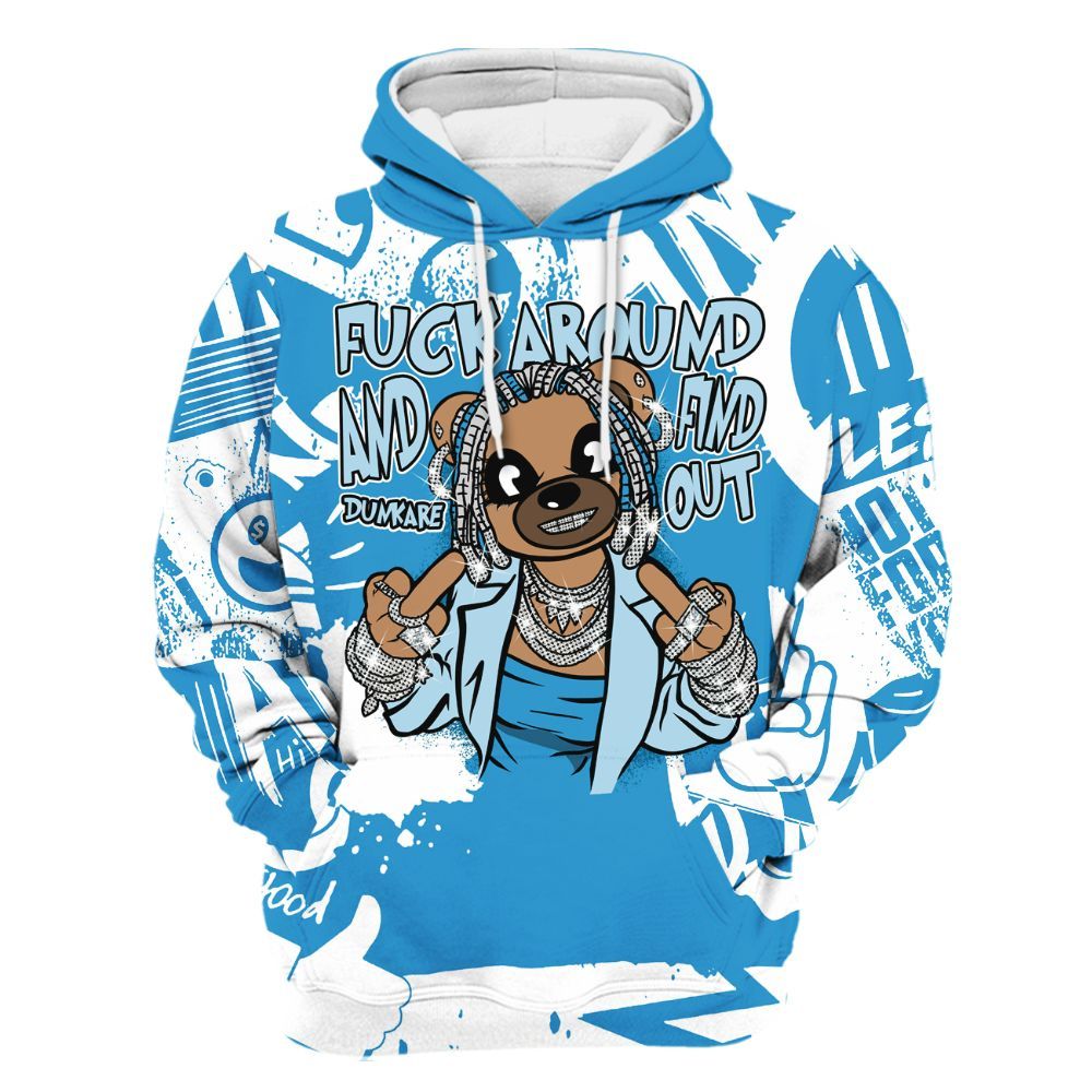 Hoodie To Match Powder Blue 9s - F#ck Around Bear Bear Monogram Graffiti All Over Print