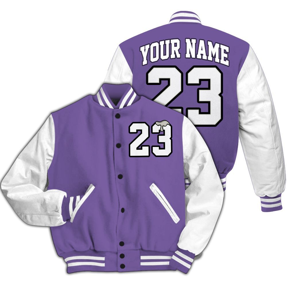Varsity Jacket To Match Dunk Low Black Raspberry - Custom Name Number 23 Drip All Over Print