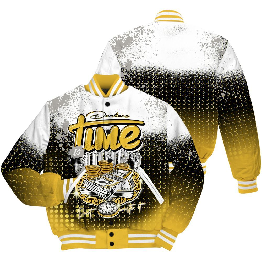 Varsity Jacket To Match Low Yellow Python 11s Shirt, Halftone Time Is Money All Over Print