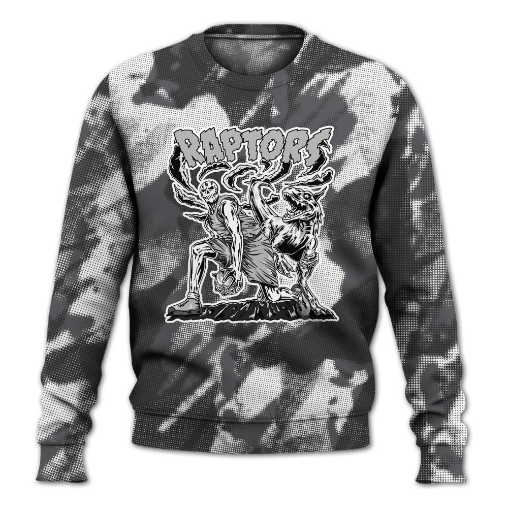 Sweatshirt To Match White Thunder 4s - Raptors Skeleton Abstract Halftone All Over Print
