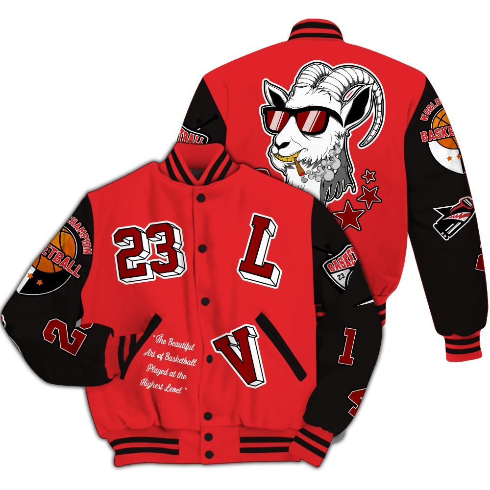 Varsity Jacket To Match Chile Red 9s - The GOAT Got Em Streetwear All Over Print