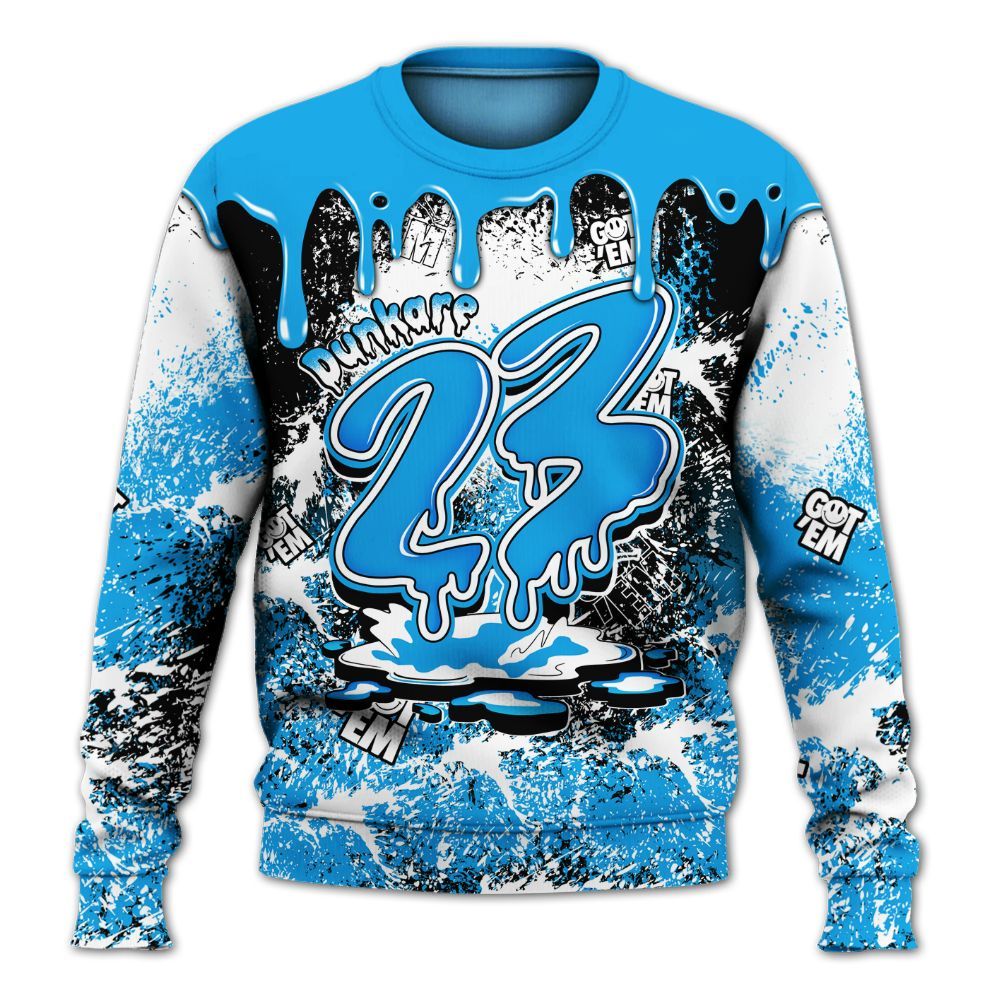 Sweatshirt To Match Black University Blue 2022 13s - Dripping 23 Drip All Over Print