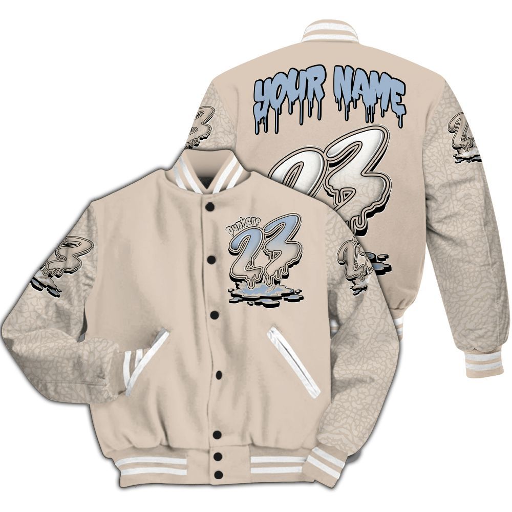 Varsity Jacket To Match Desert Sand 3s - Custom Name 23 Drip All Over Print