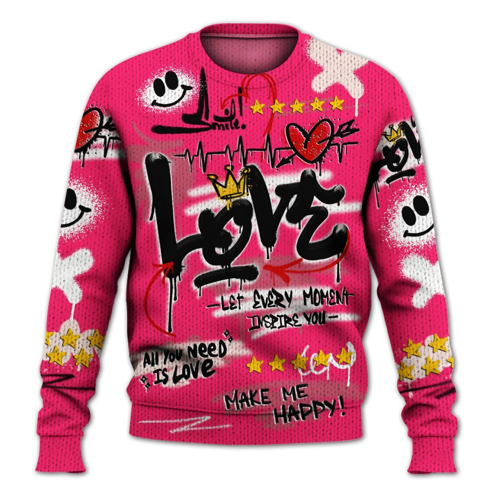 Sweater To Match A'One Hyper Pink Shirt, Happy Love Beats Graffiti Streetwear Graphic