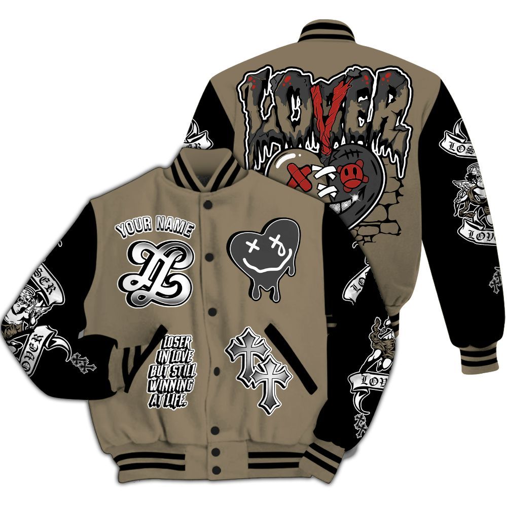 Varsity Jacket To Match Olive 9s - LOVER LOSER Custom Name Baseball Varsity Jacket All Over Print