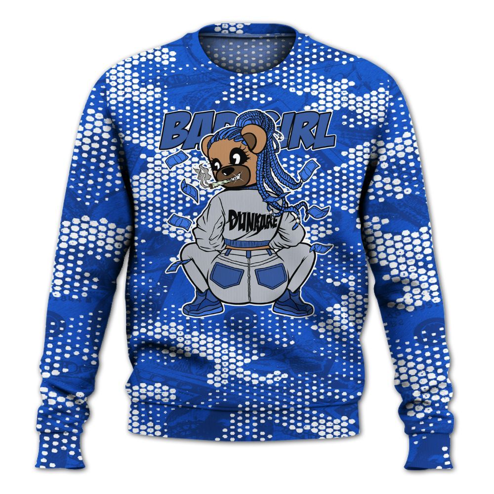Sweatshirt To Match Air Foamposite One Royal - Rebellious Girl Bear Banknotes Art All Over Print