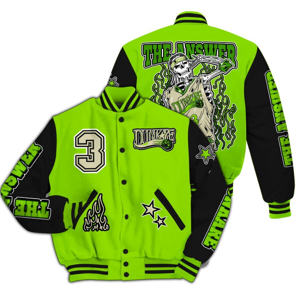Varsity Jacket To Match Electric Green 6s - Allen Answer Skeleton All Over Print