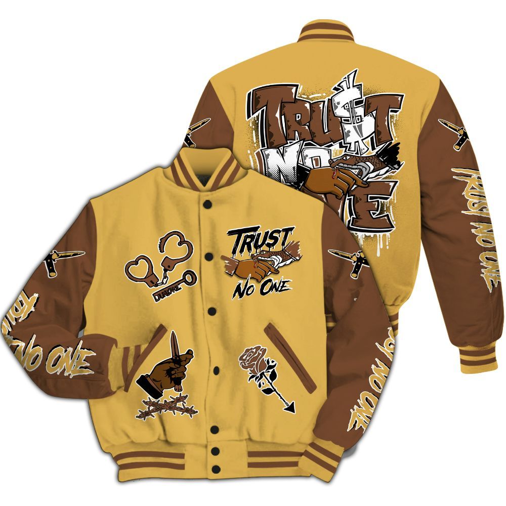 Varsity Jacket To Match Retro Cacao Wow 4s - Trust No One Dripping All Over Print