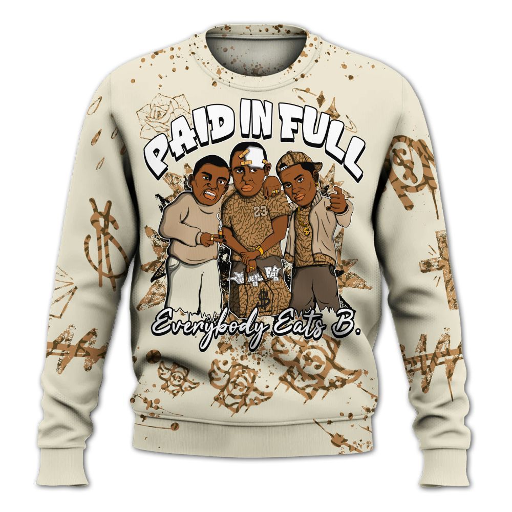 Sweatshirt To Match Orewood Brown 3s - Everybody Paid In Full Crayon All Over Print