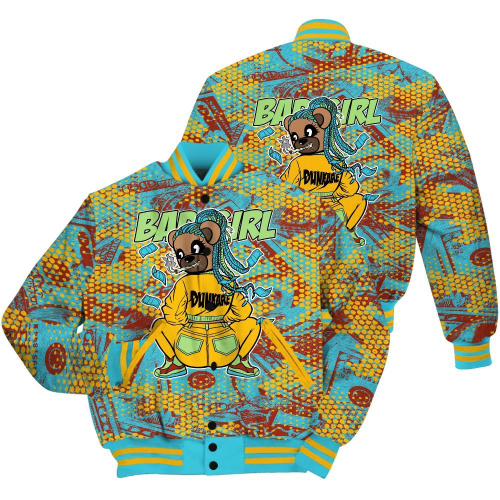 Varsity Jacket To Match SB Dunk Di'Orr Greenwood Shirt - Rebellious Girl Bear Banknotes Art All Over Print