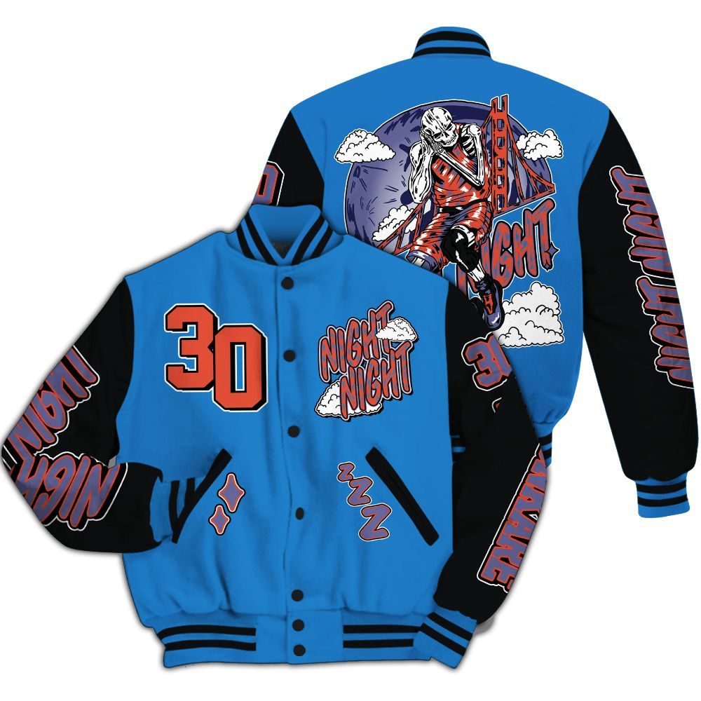 Varsity Jacket To Match Hi-Res Blue 700s - Seeya Skeleton All Over Print