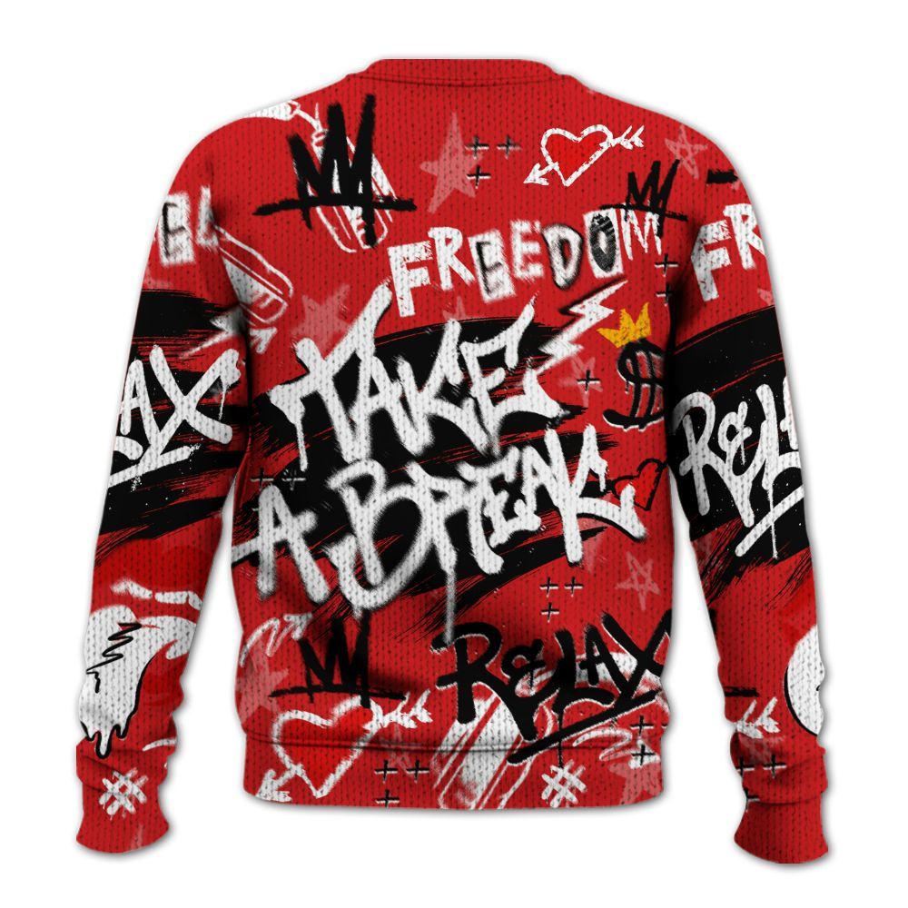 Knitted Sweater To Match Low Bred 11s - Take Break Freedom Graffiti Streetwear