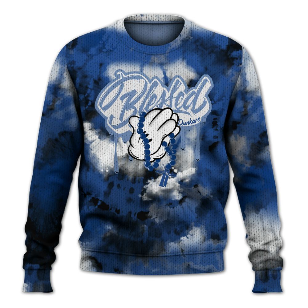 Knitted Sweater To Match High OG True Blue 1s - God Blessed Tie Dye