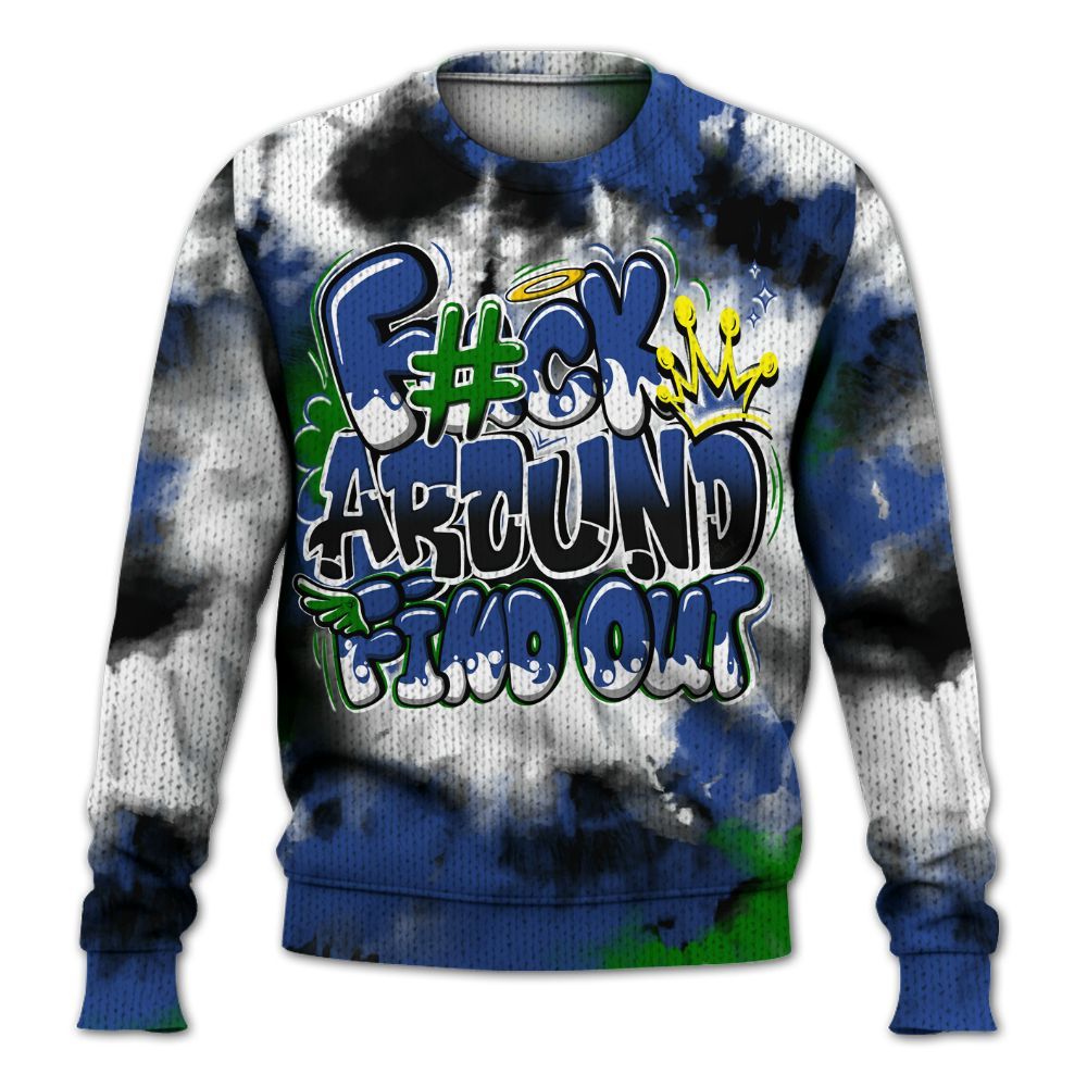 Knitted Sweater To Match Retro Hyper Royal 13s - Tie Dye FK Around Find Out