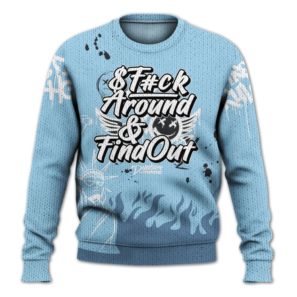 Knitted Sweater To Match Legend Blue 11s - Graphic Fck Around Find Out