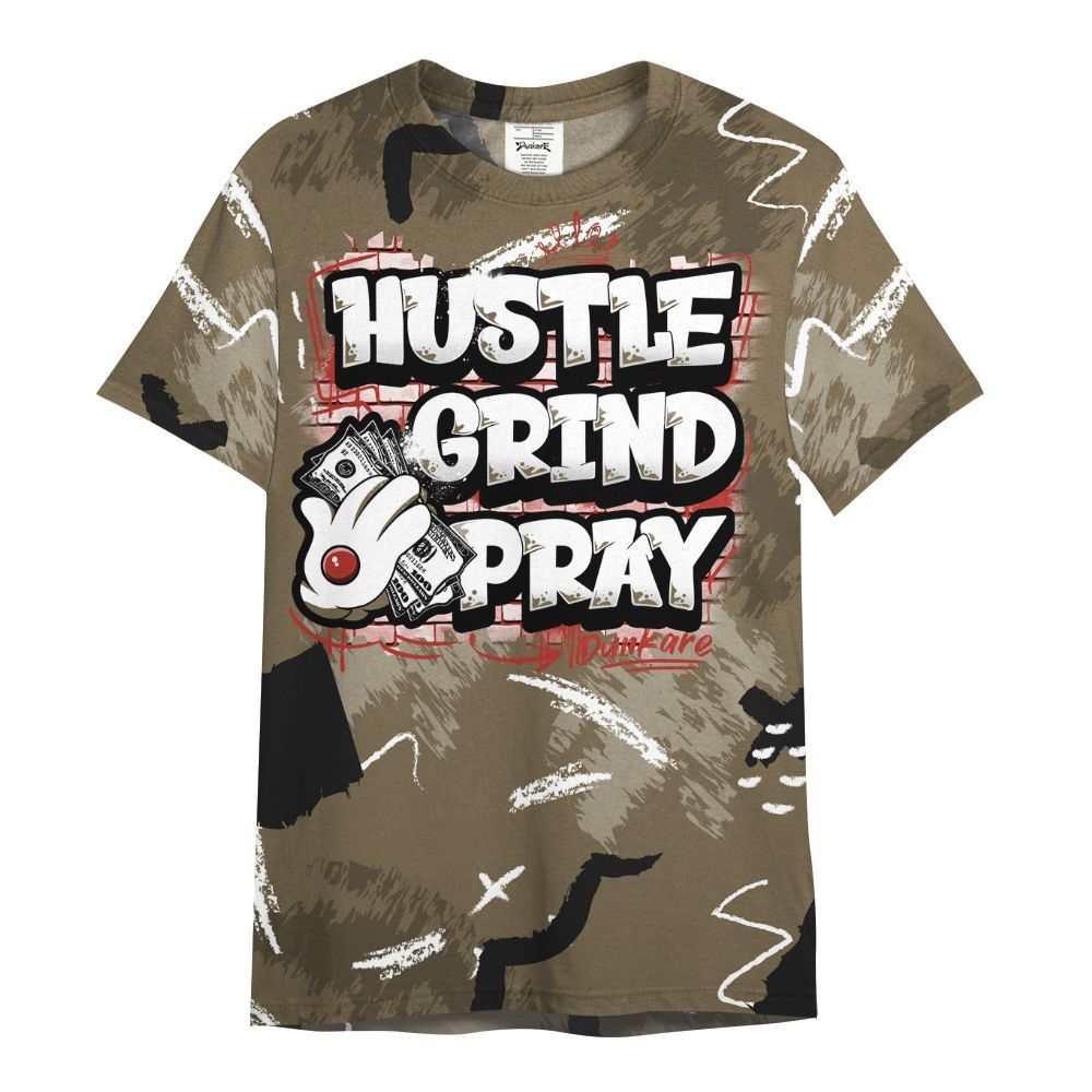 Shirt To Match Olive 9s - Hustle Grind Pray Retro All Over Print