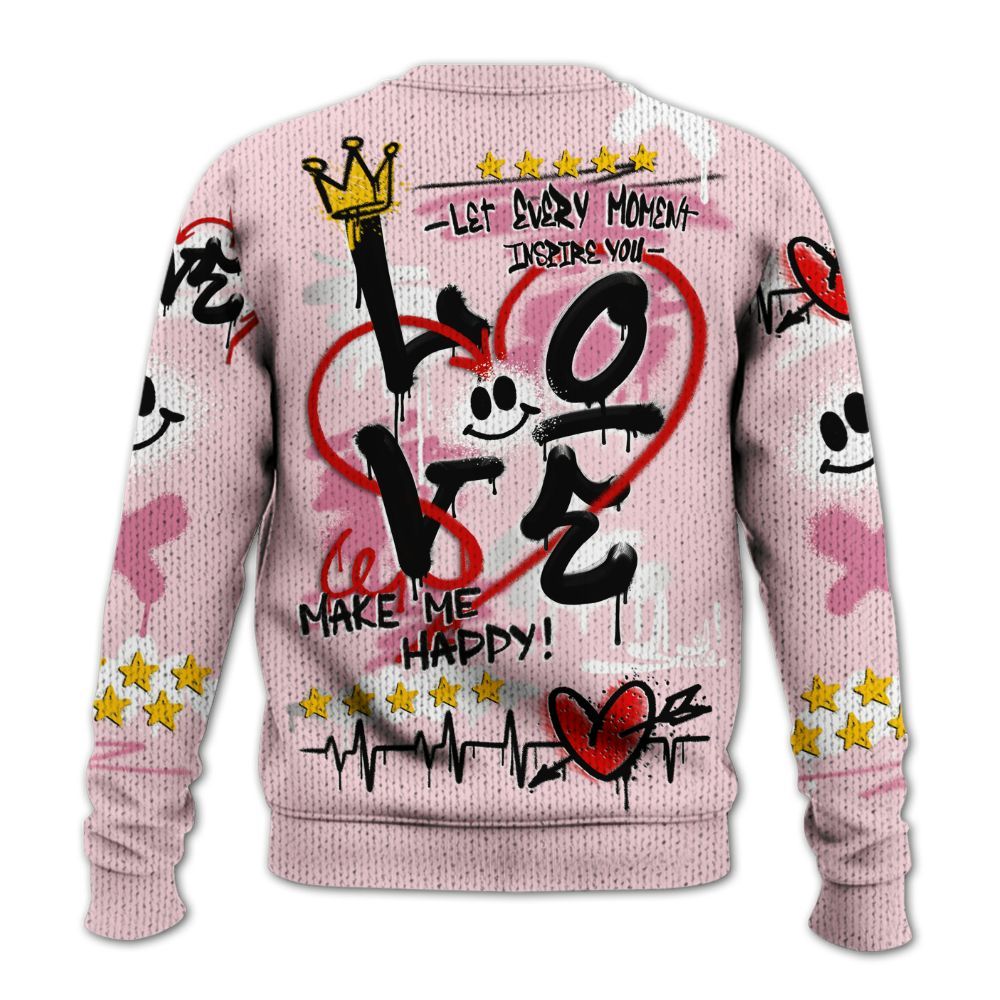Sweater To Match GS Pearl Pink 12s Shirt, Happy Love Beats Graffiti Streetwear Graphic
