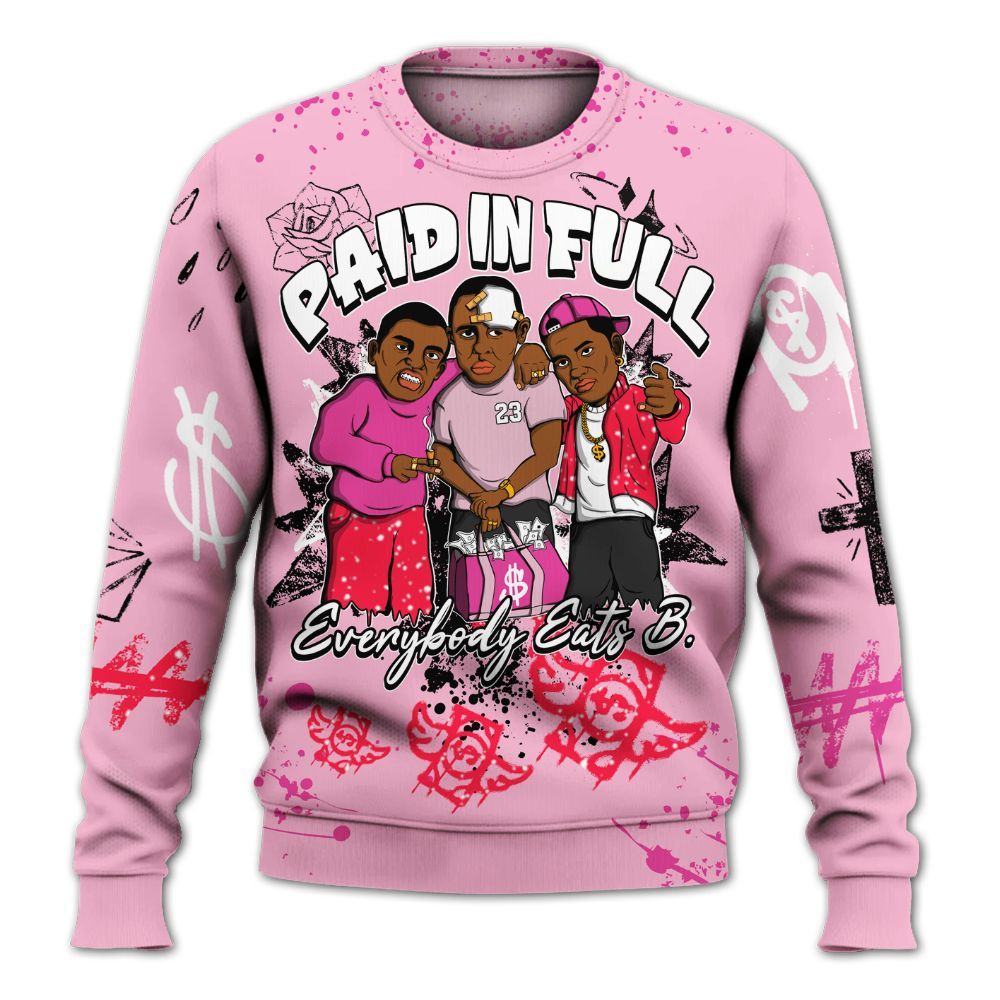 Sweatshirt To Match Retro Bubble Gum Pink 6s - Everybody Paid In Full Crayon All Over Print