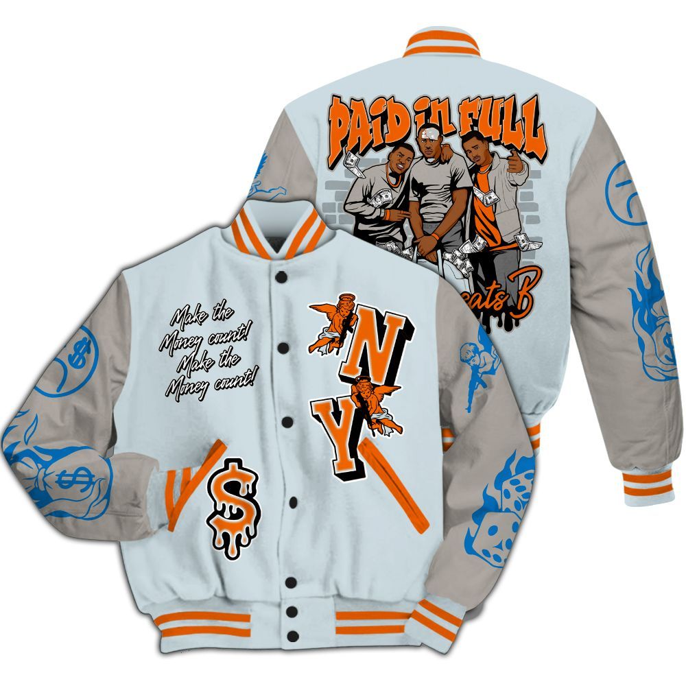 Varsity Jacket To Match Retro High OG Alaska 1s - Paid In Full Money Graphic Varsity Jacket All Over Print