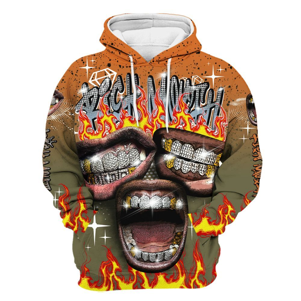 Hoodie To Match Olive 5s - Rich Mouth Fire Rap Retro 90s All Over Print