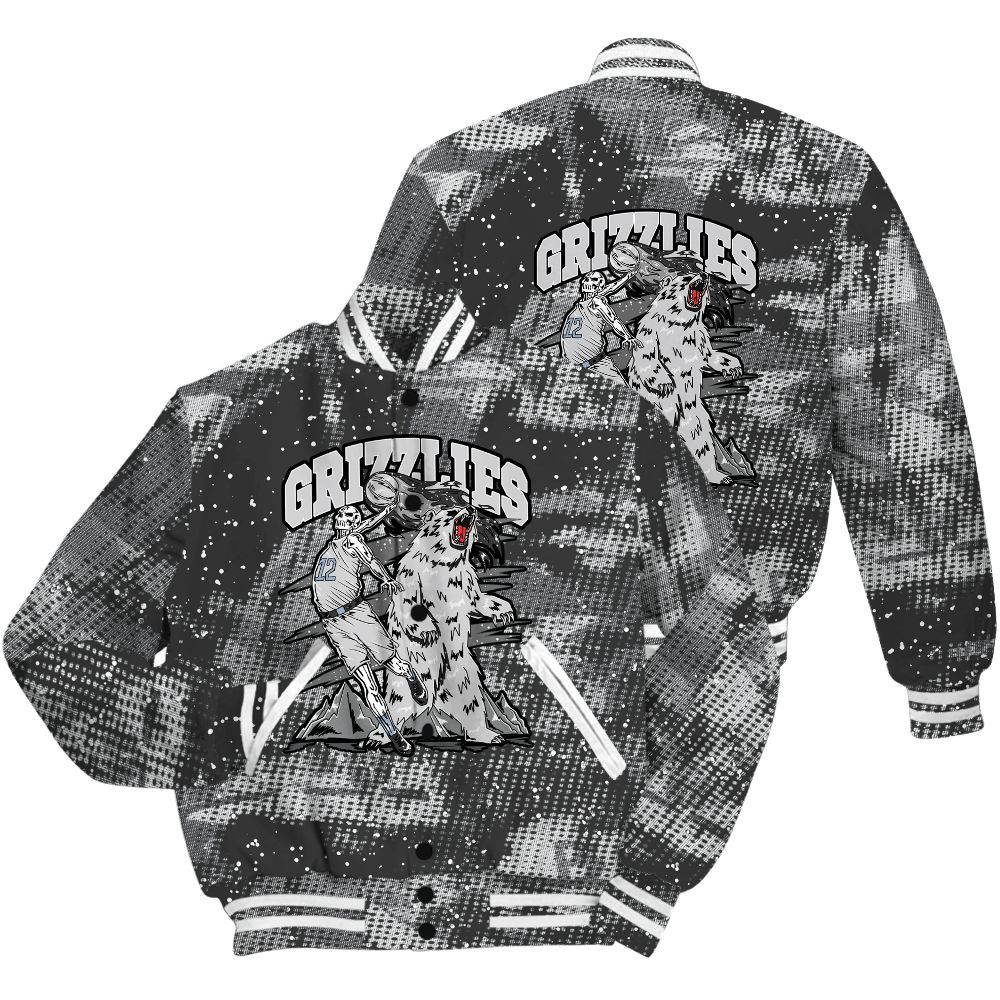Varsity Jacket To Match Reverse Black White 6s Shirt - Grizzly Bear Skeleton Brown Sugar All Over Print