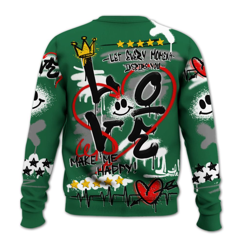 Sweatshirt To Match High Gorge Green 1s - Happy Love Beats Graffiti Streetwear All Over Print