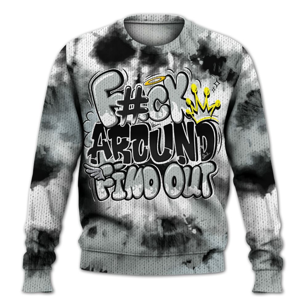 Knitted Sweater To Match Black Wolf Grey 12s - Tie Dye FK Around Find Out