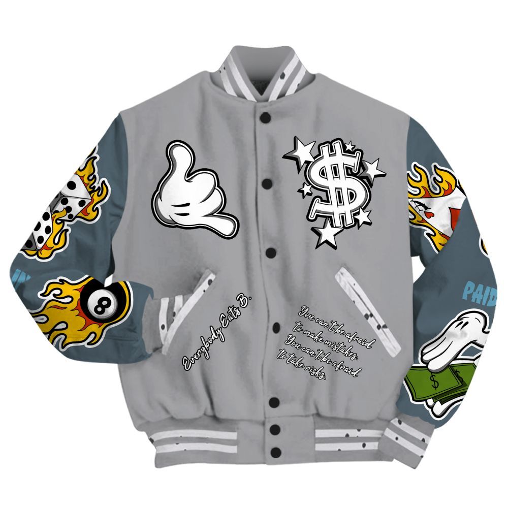 Varsity Jacket To Match Retro Light Graphite Wolf Grey 5s - Everybody Paid In Full Graphic All Over Print