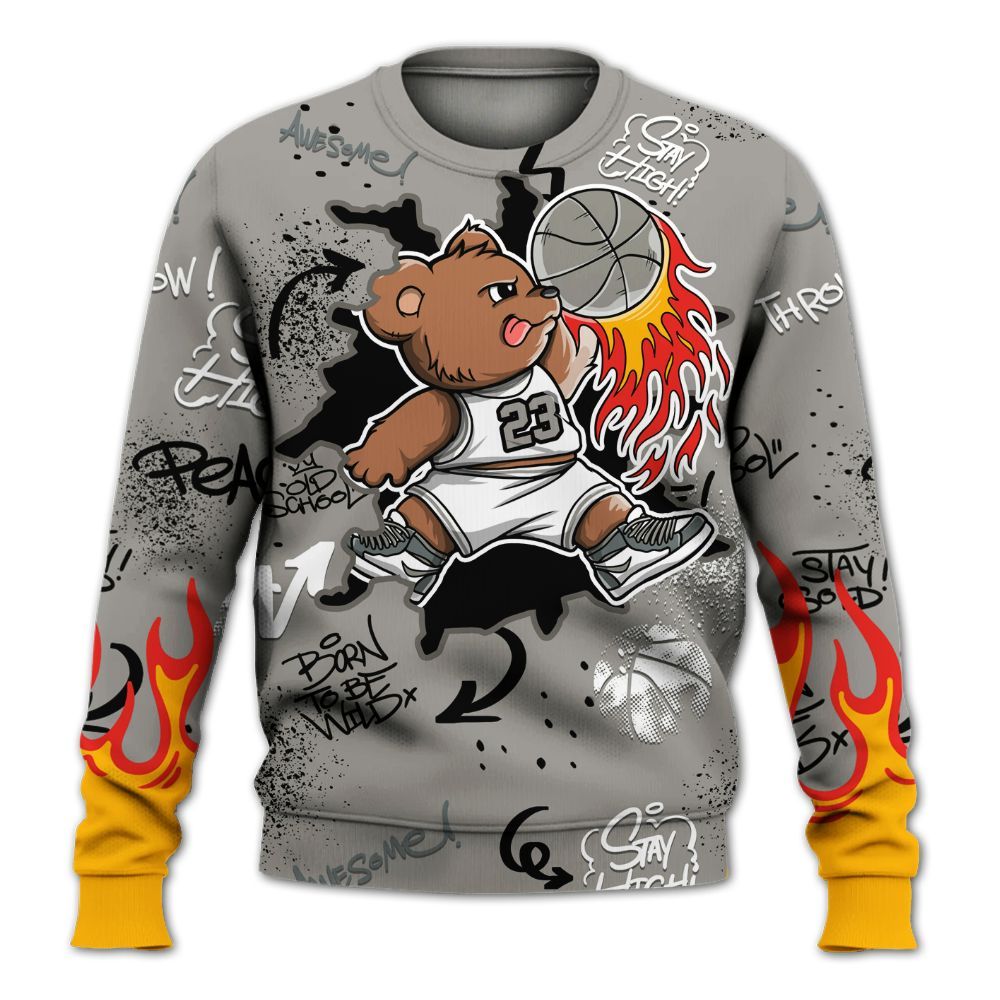 Sweatshirt To Match Cool Grey 9s - Number 23 Basketball Bear Custom Name All Over Print