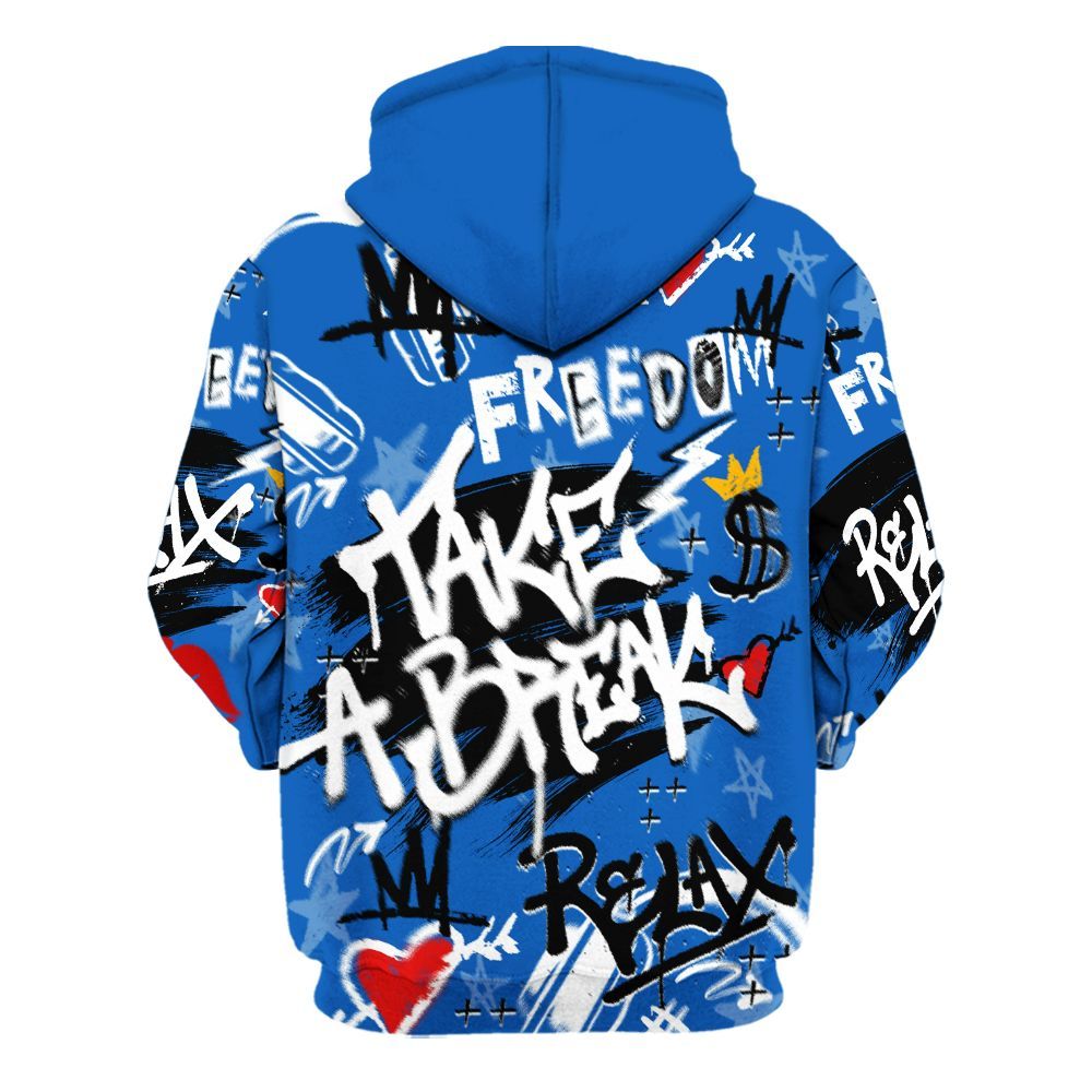 Hoodie To Match Kobe 6 Game Royal - Take Break Freedom Graffiti Streetwear All Over Print