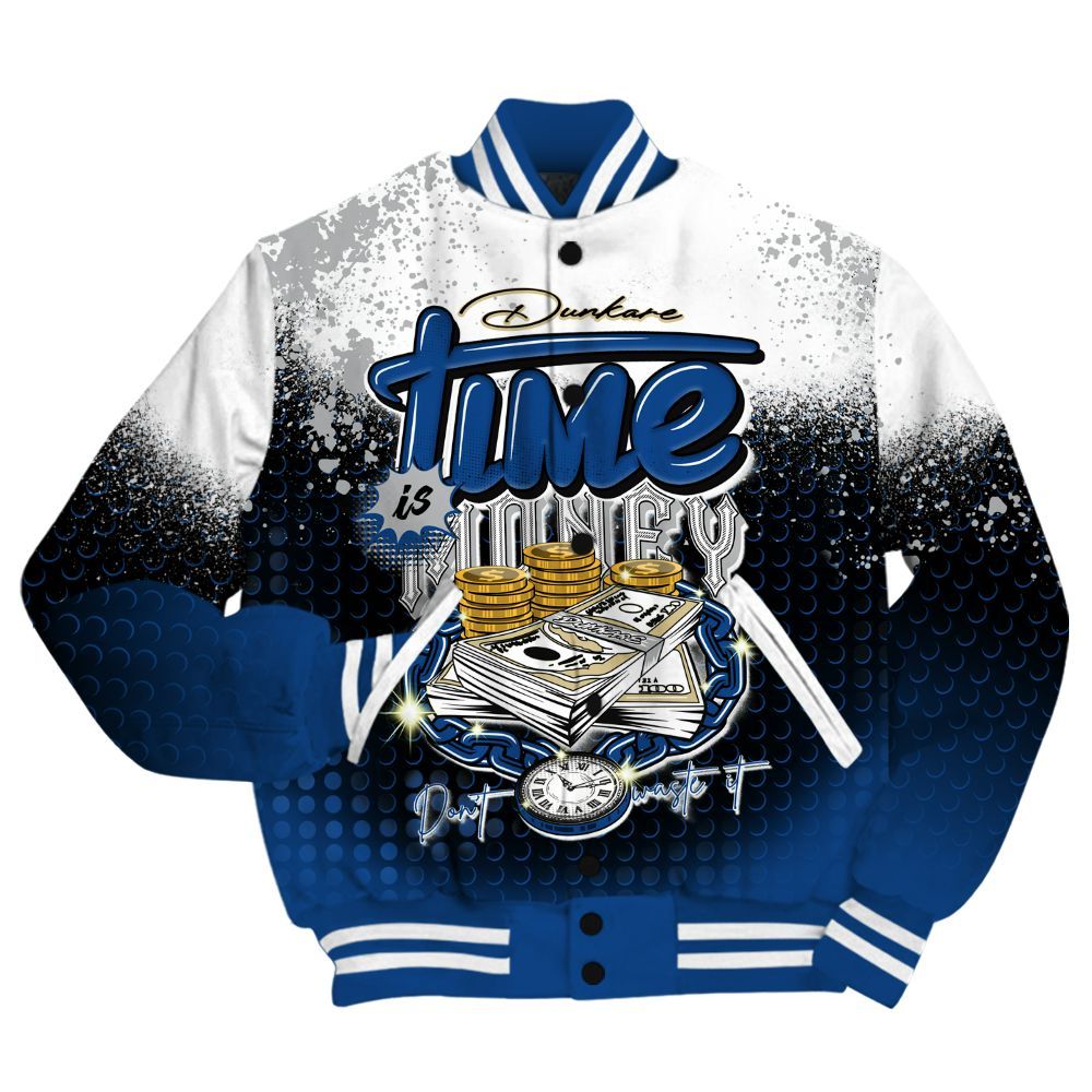 Varsity Jacket To Match Air Ship Royal Blue Shirt, Halftone Time Is Money All Over Print