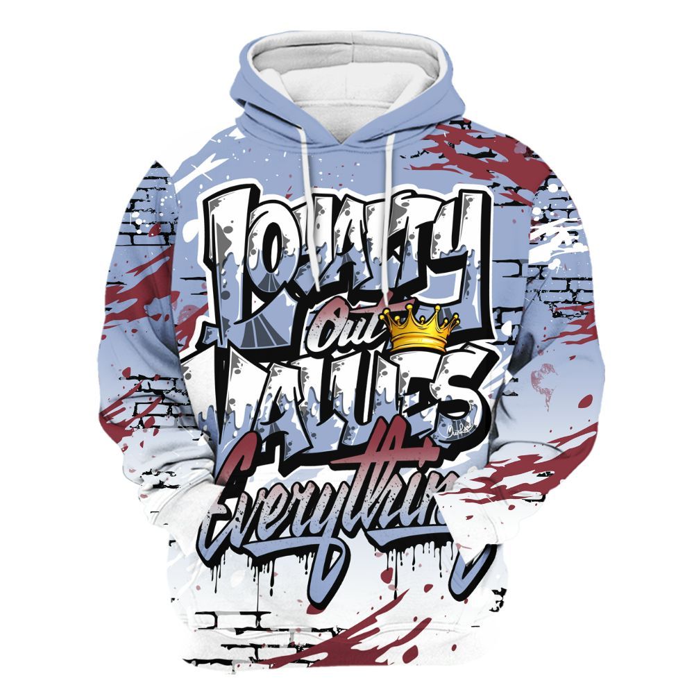 Hoodie To Match Black Metallic 5s - Values Of Loyalty Drip All Over Print